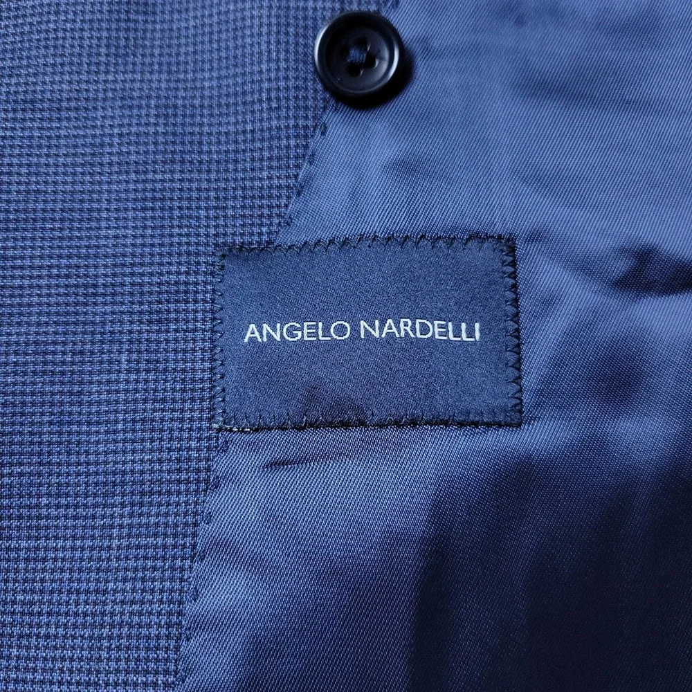 Angelo Nardelli Mens Blue Wool Micro Check Blazer Sport Coat Italy Size 44R